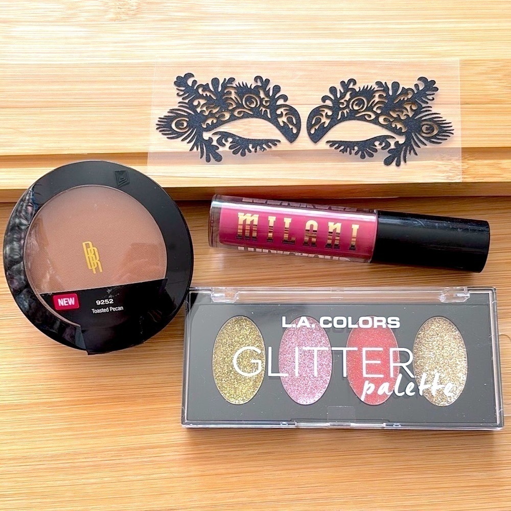 Brand New Makeup Bundle Milani Lip Glitter Eye Palette Tattoo Eye Mask Powder
